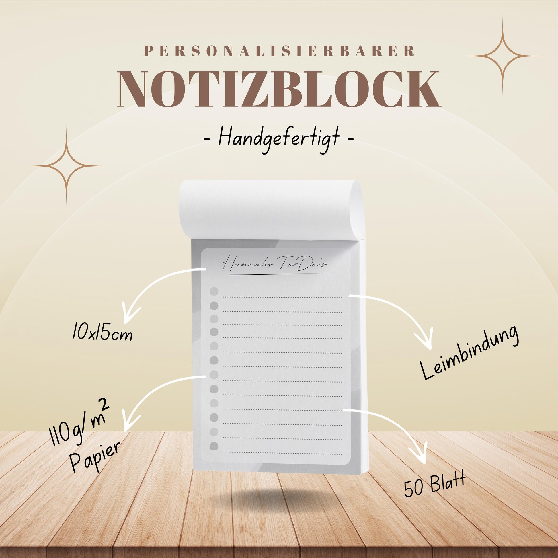 Notizblock Office Design, 10x15 cm, 50 Blatt mit Leimbindung, personalisierbar mit Namen, Handmade, Schreibwaren Büro