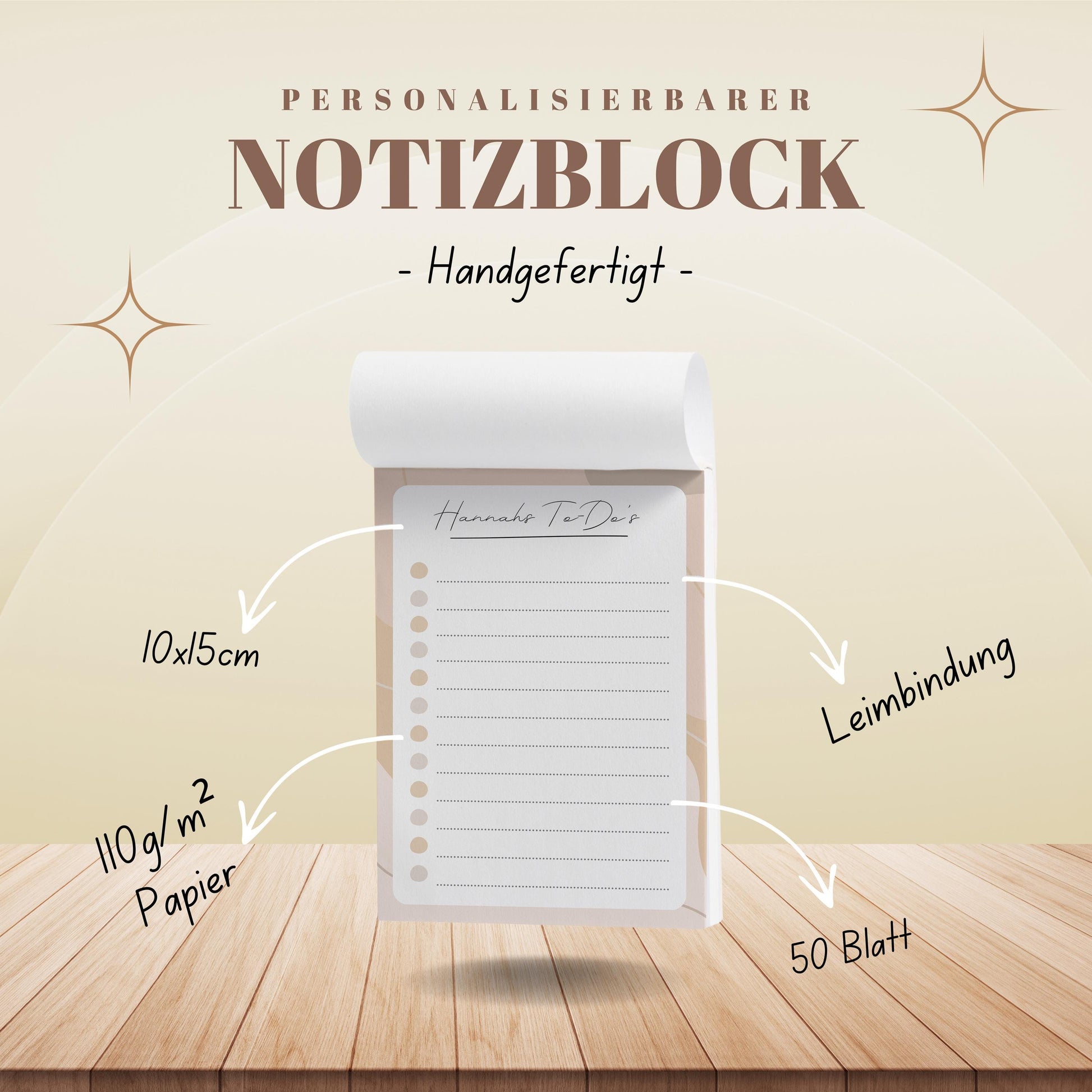 Notizblock Office Design, 10x15 cm, 50 Blatt mit Leimbindung, personalisierbar mit Namen, Handmade, Schreibwaren Büro