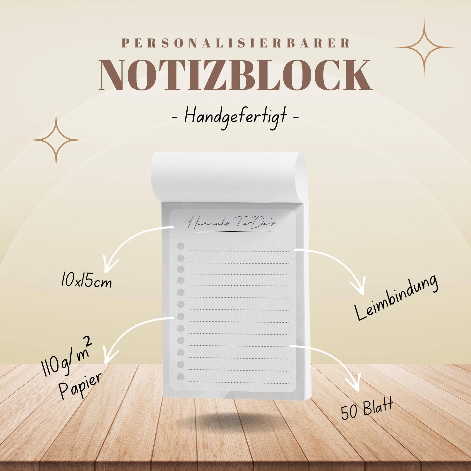 Notizblock Office Design, 10x15 cm, 50 Blatt mit Leimbindung, personalisierbar mit Namen, Handmade, Schreibwaren Büro