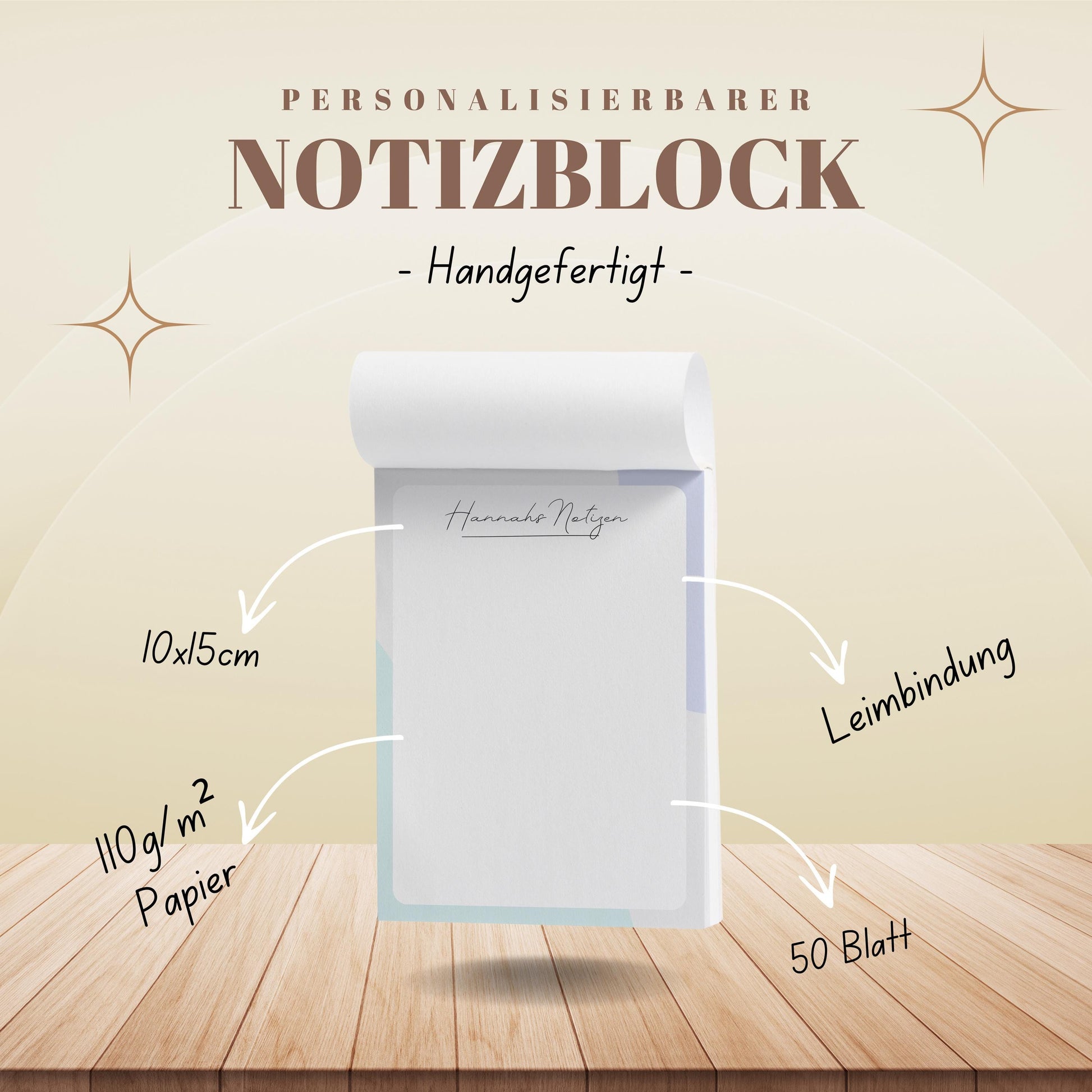 Notizblock Office Design, 10x15 cm, 50 Blatt mit Leimbindung, personalisierbar mit Namen, Handmade, Schreibwaren Büro