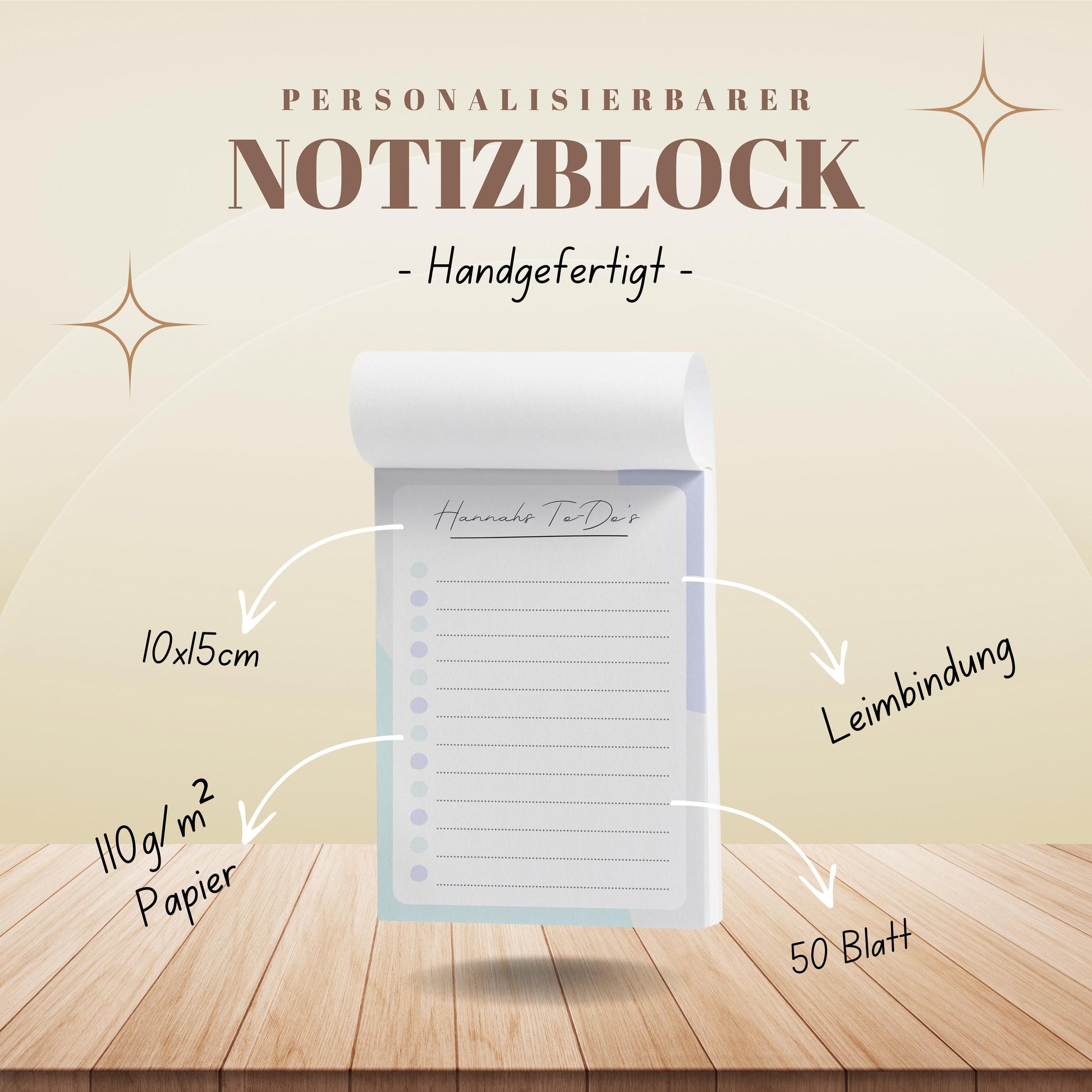 Notizblock Office Design, 10x15 cm, 50 Blatt mit Leimbindung, personalisierbar mit Namen, Handmade, Schreibwaren Büro