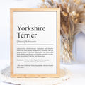 Yorkshire Terrier Definition Poster personalisierbar mit Name Hunde Rasse Poster Geschenk Hundebesitzer Einzug Geburtstag Geschenk
