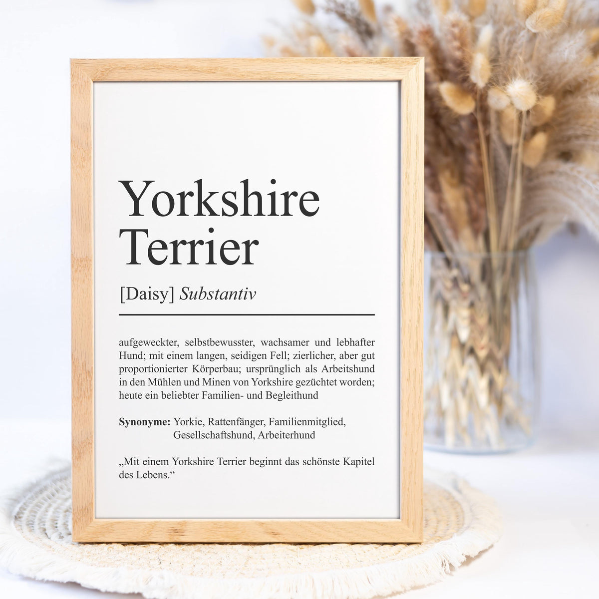 Yorkshire Terrier Definition Poster personalisierbar mit Name Hunde Rasse Poster Geschenk Hundebesitzer Einzug Geburtstag Geschenk