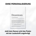 Dream Team Definition Poster, 100% personalisierbar, mit Namen, Massivholzrahmen, Last Minute Geschenk für Kollegin