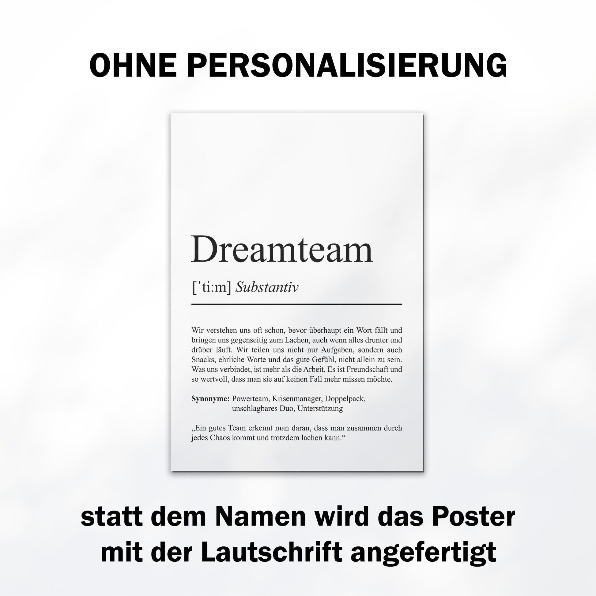 Dream Team Definition Poster, 100% personalisierbar, mit Namen, Massivholzrahmen, Last Minute Geschenk für Kollegin