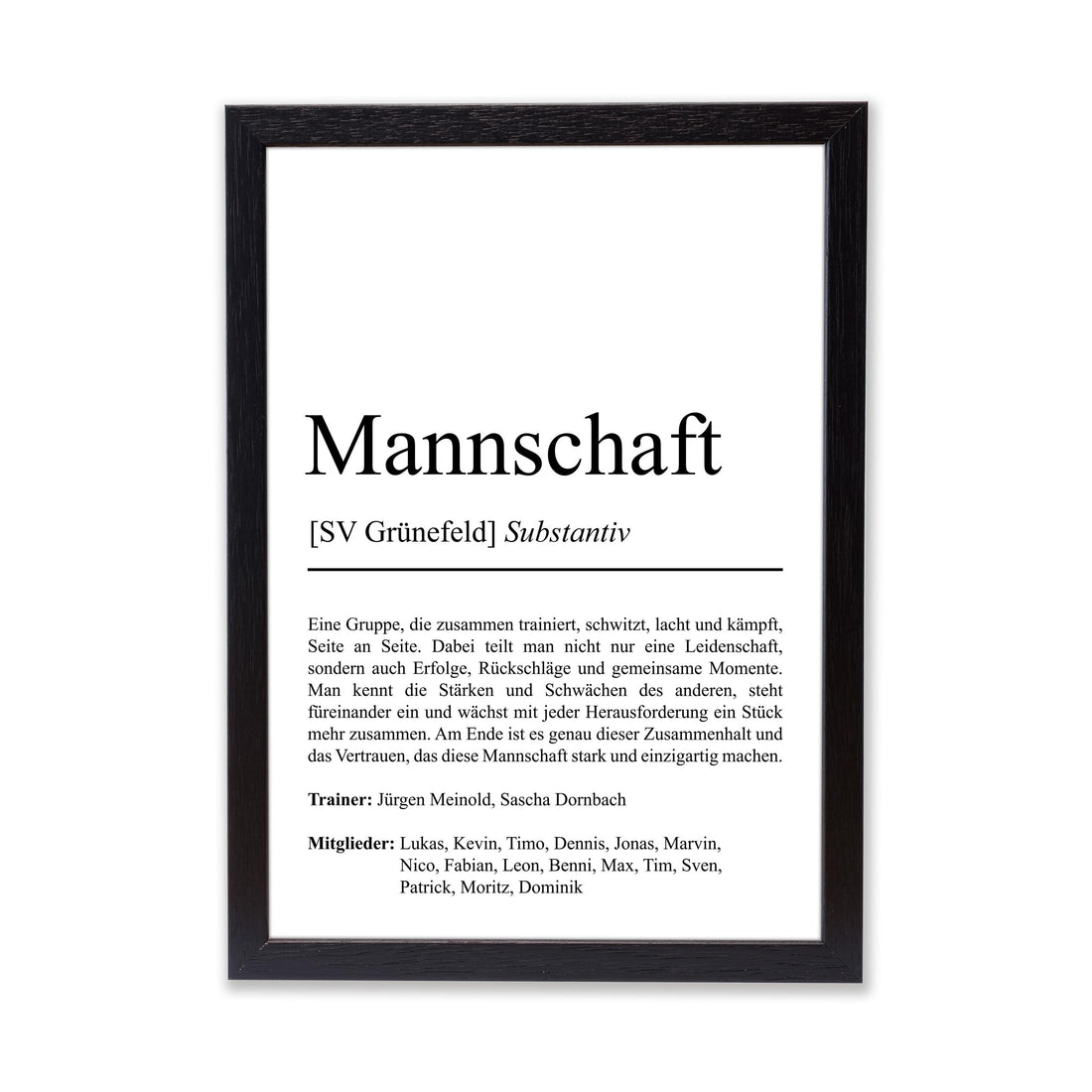 Mannschaft Sport Definition Poster, 100% personalisierbar, Poster Vereinssport, Massivholzrahmen, Last Minute Geschenk Vereinsmitglieder