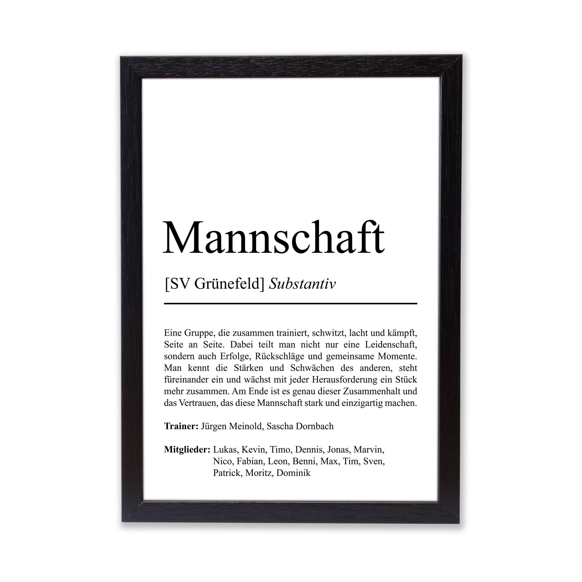 Mannschaft Sport Definition Poster, 100% personalisierbar, Poster Vereinssport, Massivholzrahmen, Last Minute Geschenk Vereinsmitglieder
