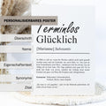 Terminlos Glücklich Definition Poster, personalisierbar mit Namen, Massivholzrahmen, Last Minute Geschenk Ruhestand, Geschenkidee Kollegen