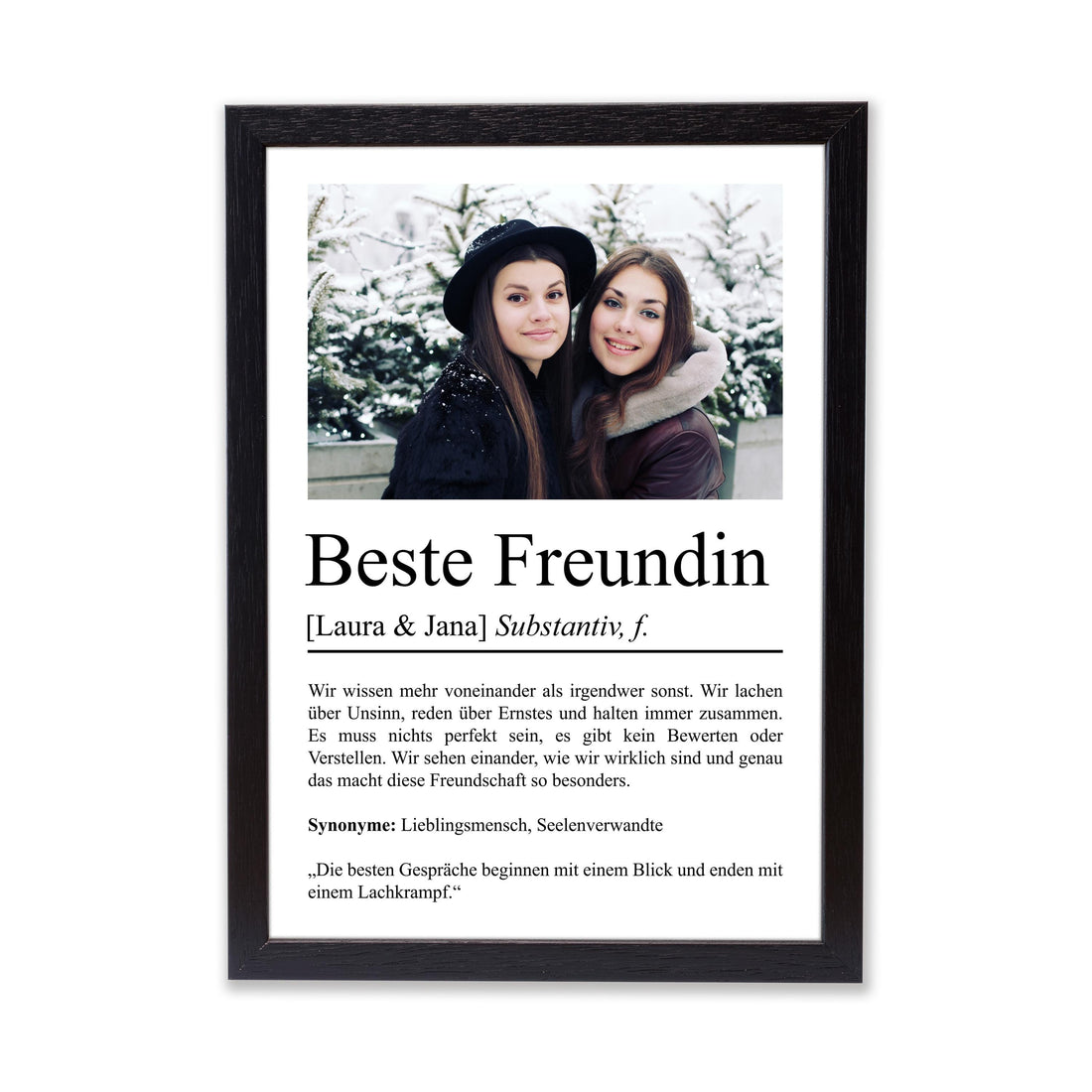 Beste Freundin Definition Poster, personalisierbar mit Namen & Bild, Massivholzrahmen, Last Minute Geschenk Freundin