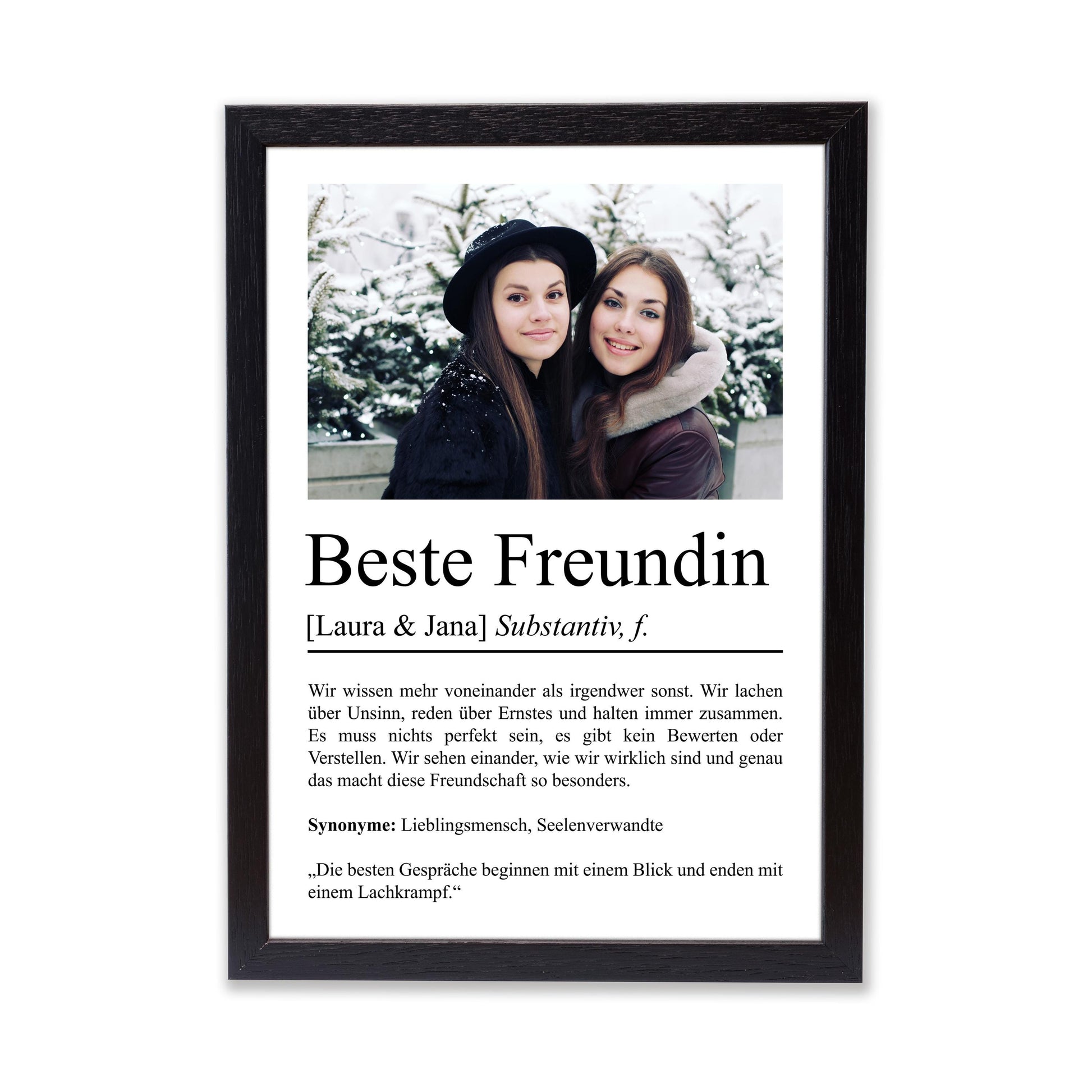 Beste Freundin Definition Poster, personalisierbar mit Namen & Bild, Massivholzrahmen, Last Minute Geschenk Freundin