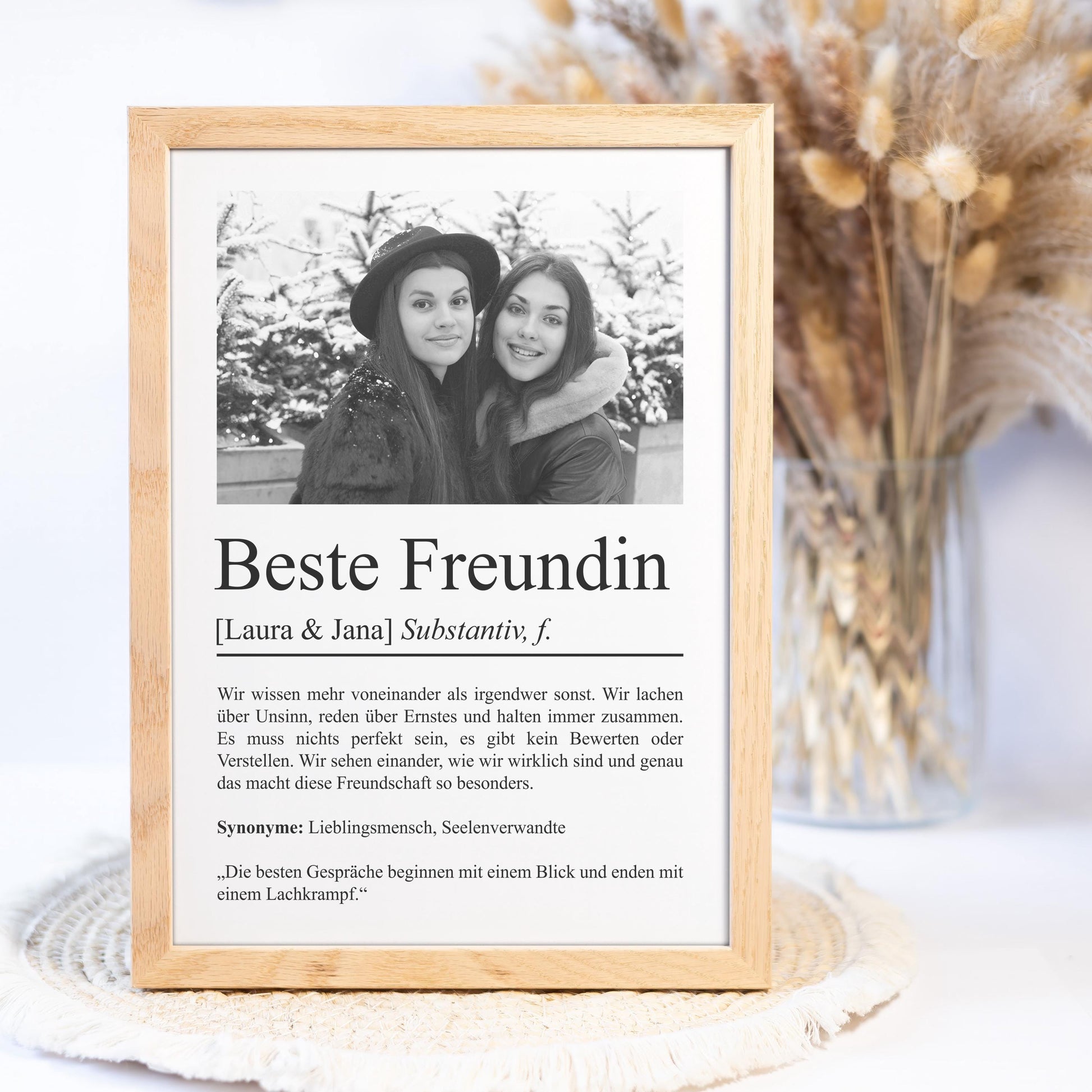 Beste Freundin Definition Poster, personalisierbar mit Namen & Bild, Massivholzrahmen, Last Minute Geschenk Freundin