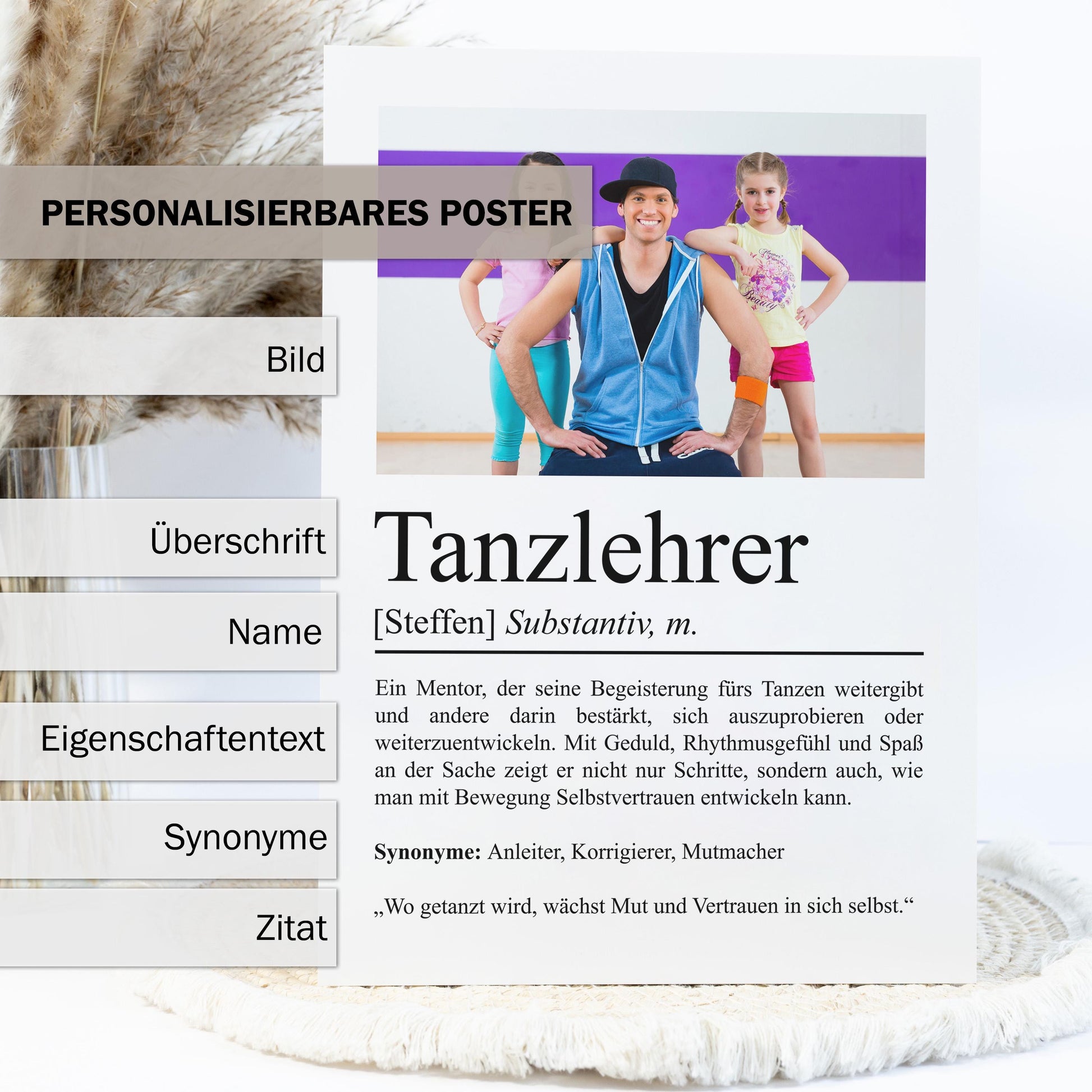 Tanzlehrer Definition Poster personalisierbar mit Bild + Namen Beruf Poster Tanzlehrer Geschenk Einzug Geburtstag Geschenk Tanzlehrer