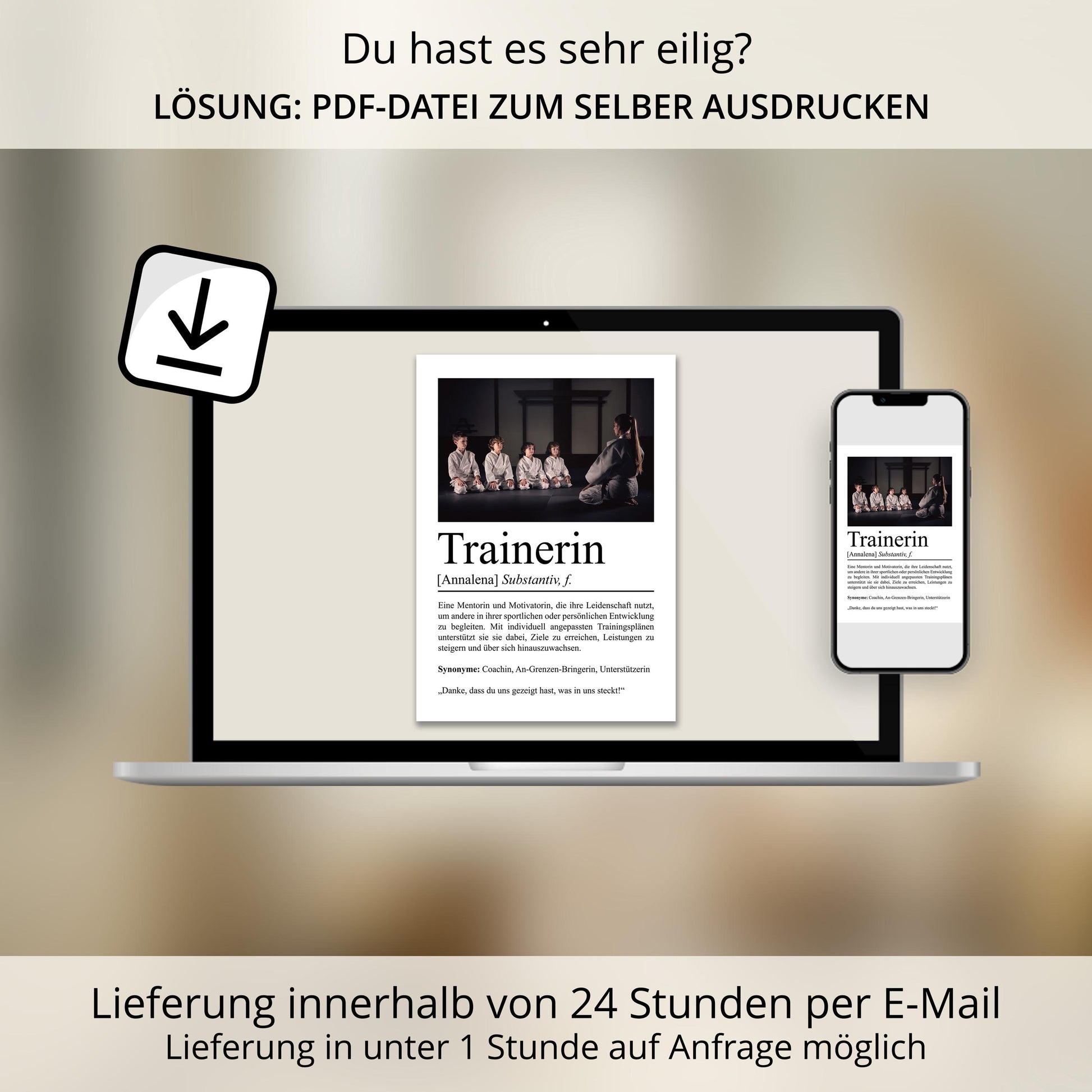 Trainerin Definition Poster personalisierbar mit Bild + Namen Beruf Poster Trainerin Geschenk Einzug Geburtstag Geschenk Trainerin