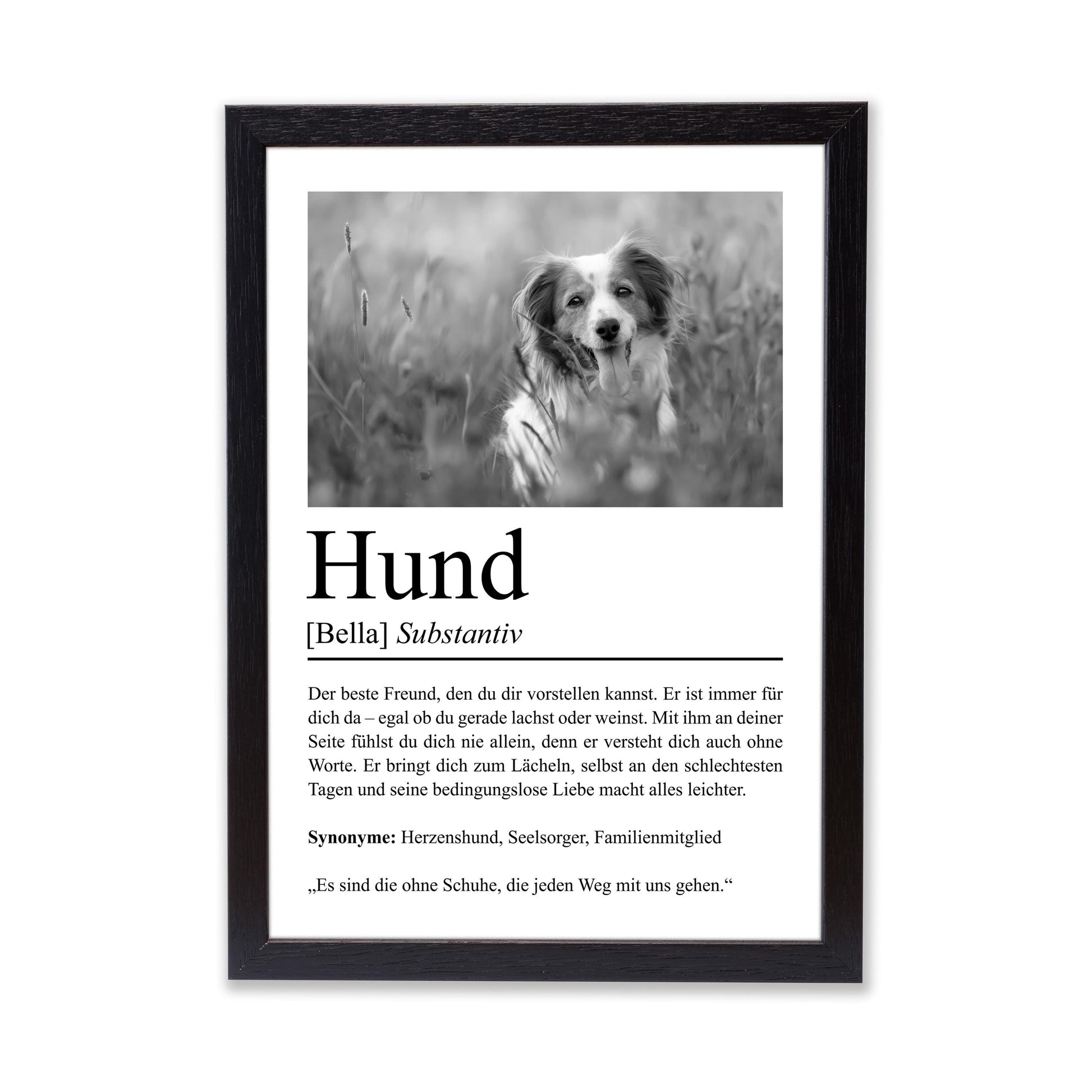 Hund Definition Poster, personalisierbar mit Bild + Name, Massivholzrahmen, Last Minute Geschenk Hundehalter