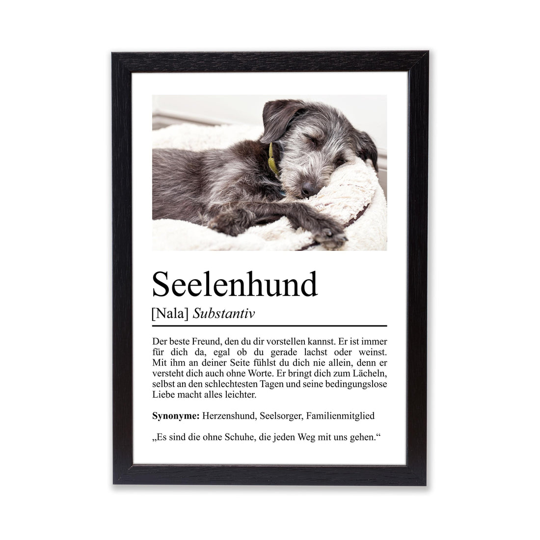 Seelenhund Definition Poster, personalisierbar mit Bild + Name, Massivholzrahmen, Last Minute Geschenk Hundehalter