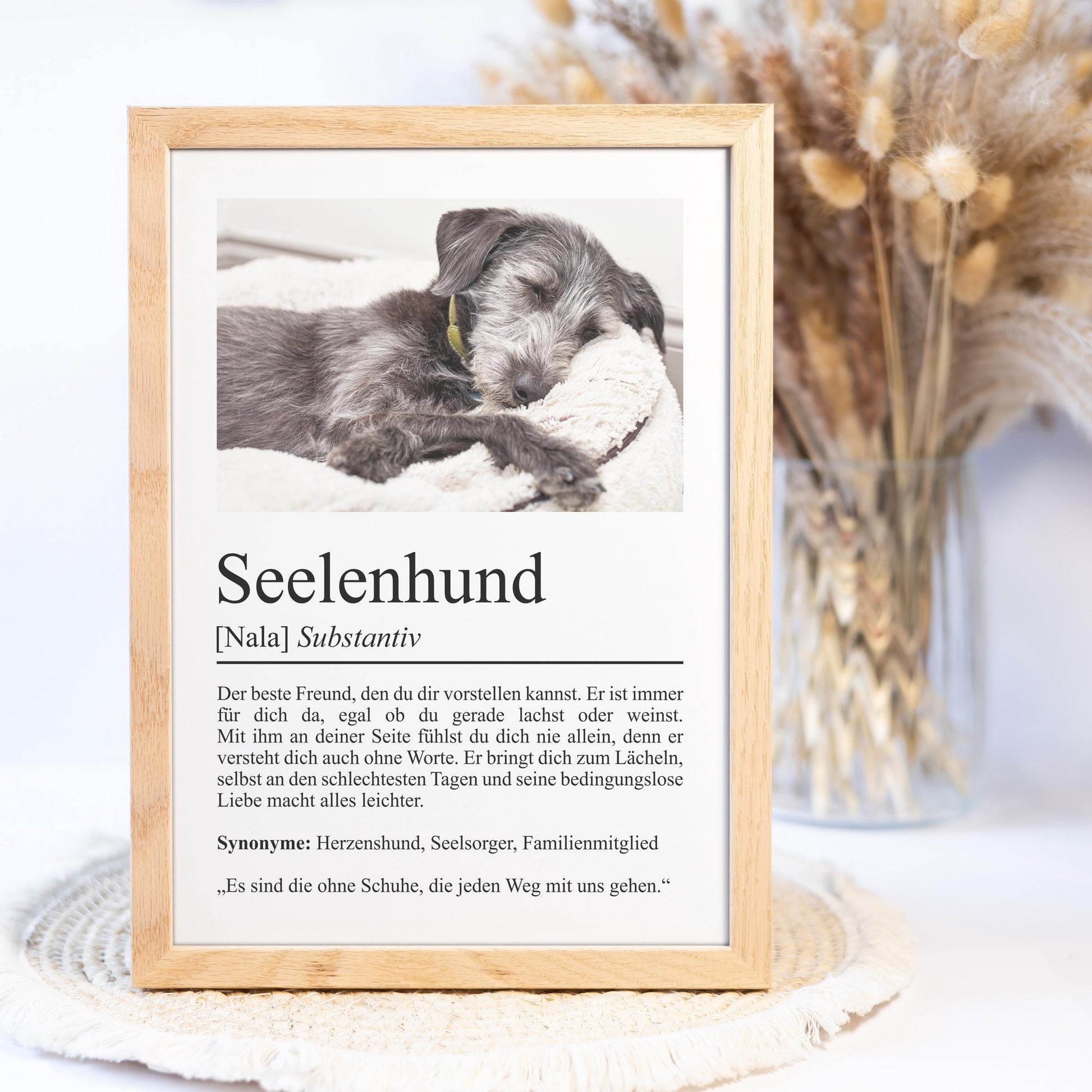 Seelenhund Definition Poster, personalisierbar mit Bild + Name, Massivholzrahmen, Last Minute Geschenk Hundehalter