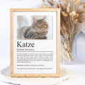 Katze Definition Poster, personalisierbar mit Bild + Name, Massivholzrahmen, Last Minute Geschenk Katzenbesitzer