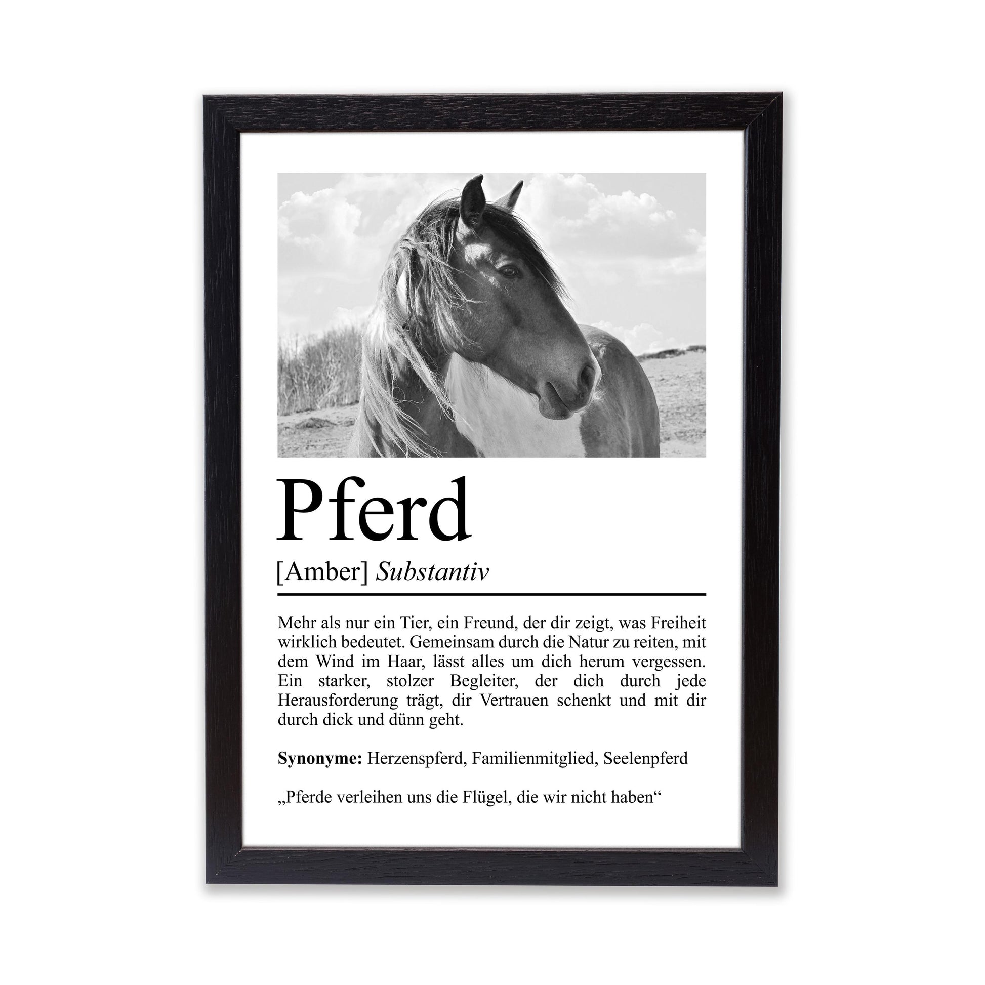 Pferd Definition Poster, personalisierbar mit Bild + Name, Massivholzrahmen, Last Minute Geschenk Reiterin