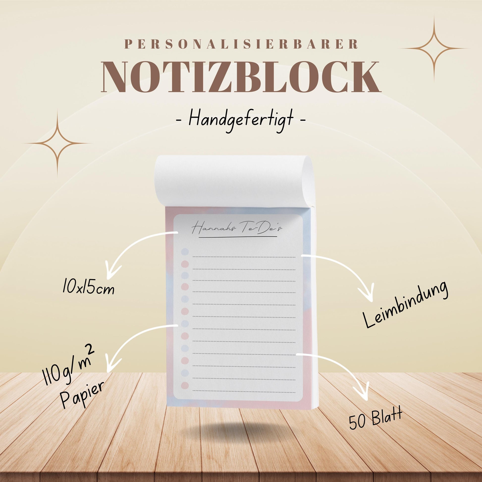 Notizblock Office Design, 10x15 cm, 50 Blatt mit Leimbindung, personalisierbar mit Namen, Handmade, Schreibwaren Büro