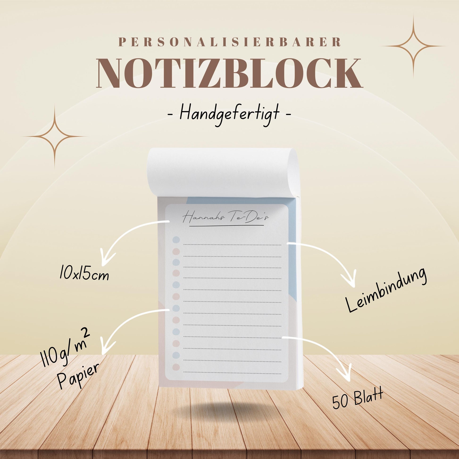 Notizblock Office Design, 10x15 cm, 50 Blatt mit Leimbindung, personalisierbar mit Namen, Handmade, Schreibwaren Büro