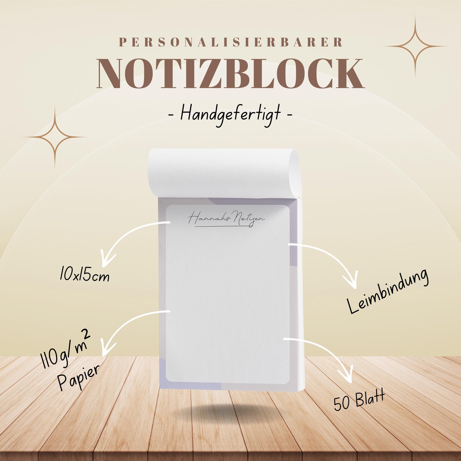 Notizblock Office Design, 10x15 cm, 50 Blatt mit Leimbindung, personalisierbar mit Namen, Handmade, Schreibwaren Büro