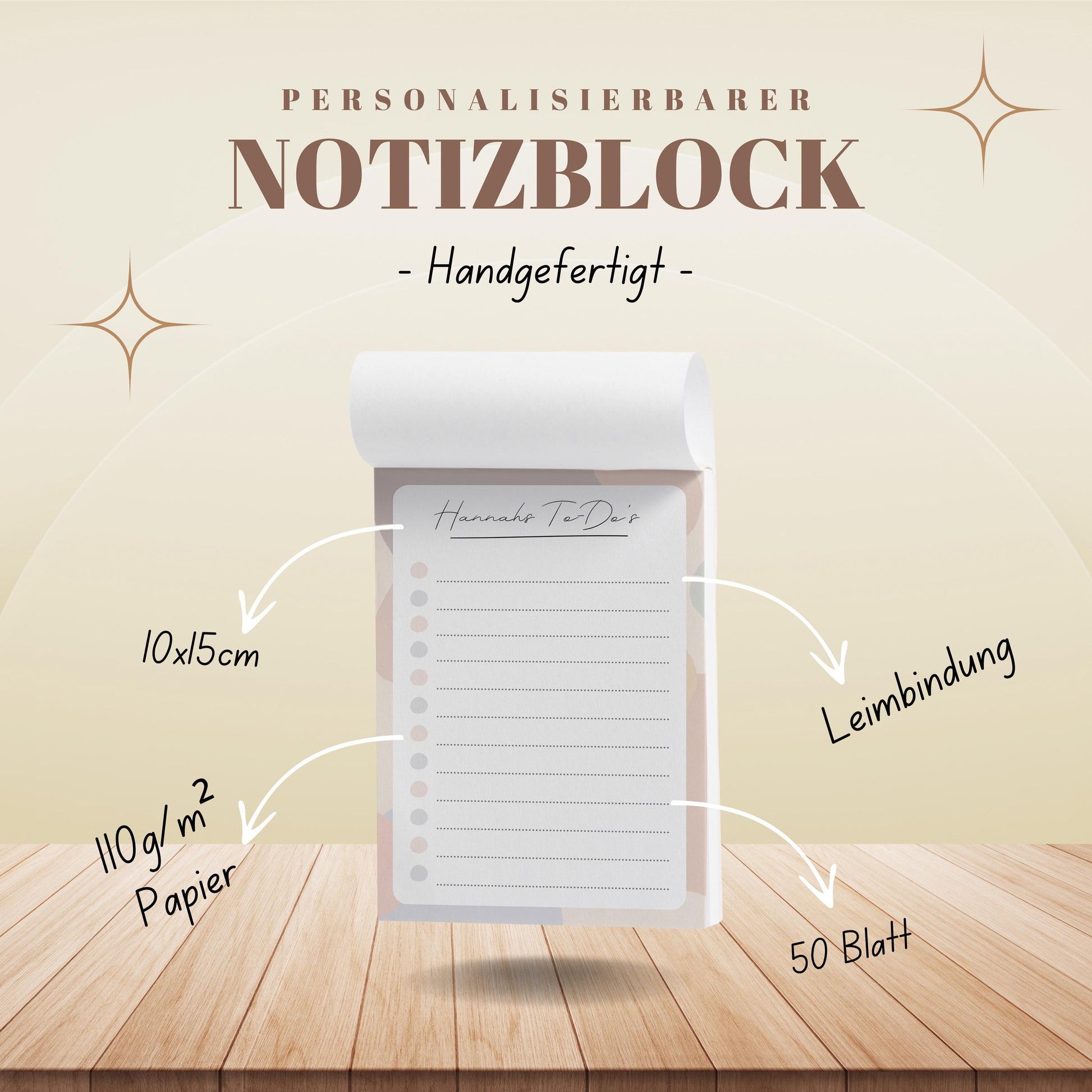 Notizblock Office Design, 10x15 cm, 50 Blatt mit Leimbindung, personalisierbar mit Namen, Handmade, Schreibwaren Büro