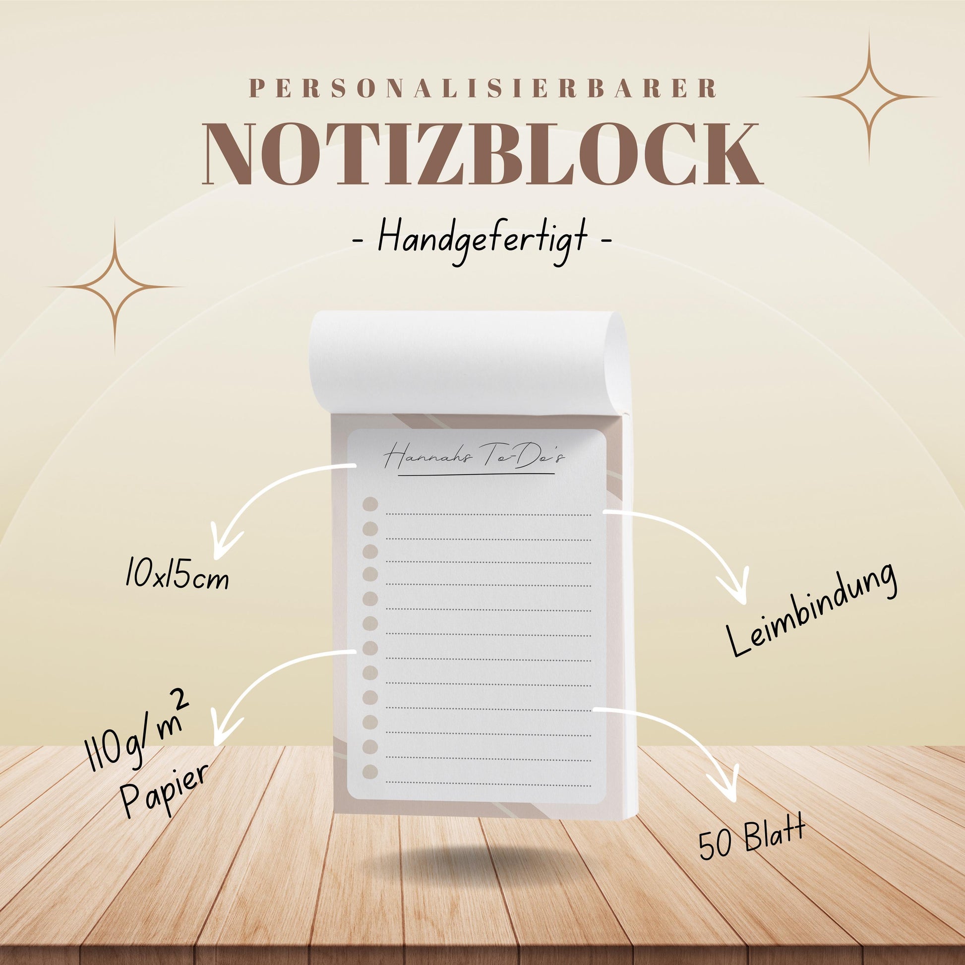 Notizblock Office Design, 10x15 cm, 50 Blatt mit Leimbindung, personalisierbar mit Namen, Handmade, Schreibwaren Büro
