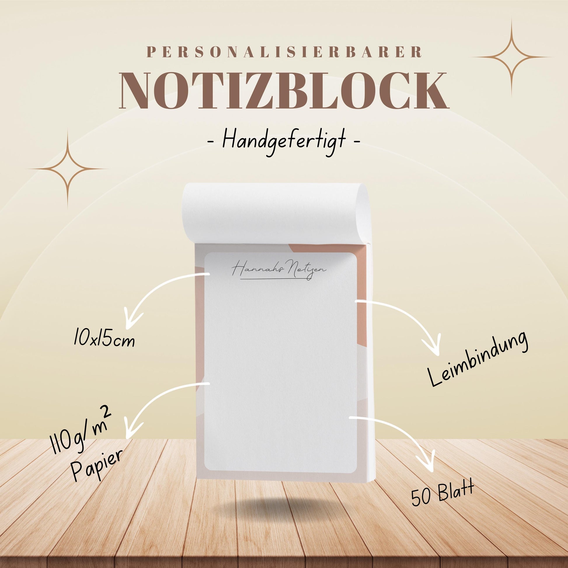 Notizblock Office Design, 10x15 cm, 50 Blatt mit Leimbindung, personalisierbar mit Namen, Handmade, Schreibwaren Büro