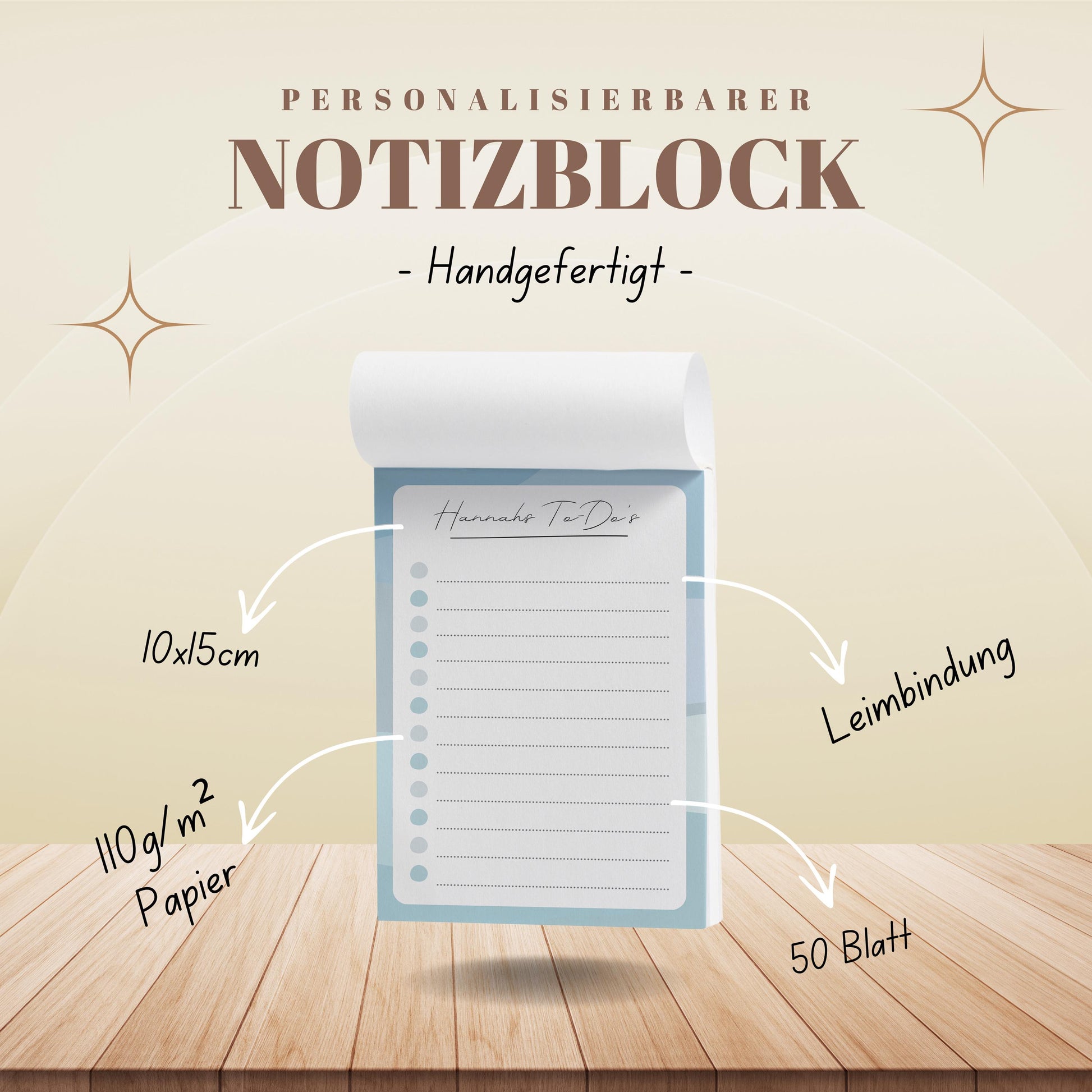 Notizblock Office Design, 10x15 cm, 50 Blatt mit Leimbindung, personalisierbar mit Namen, Handmade, Schreibwaren Büro