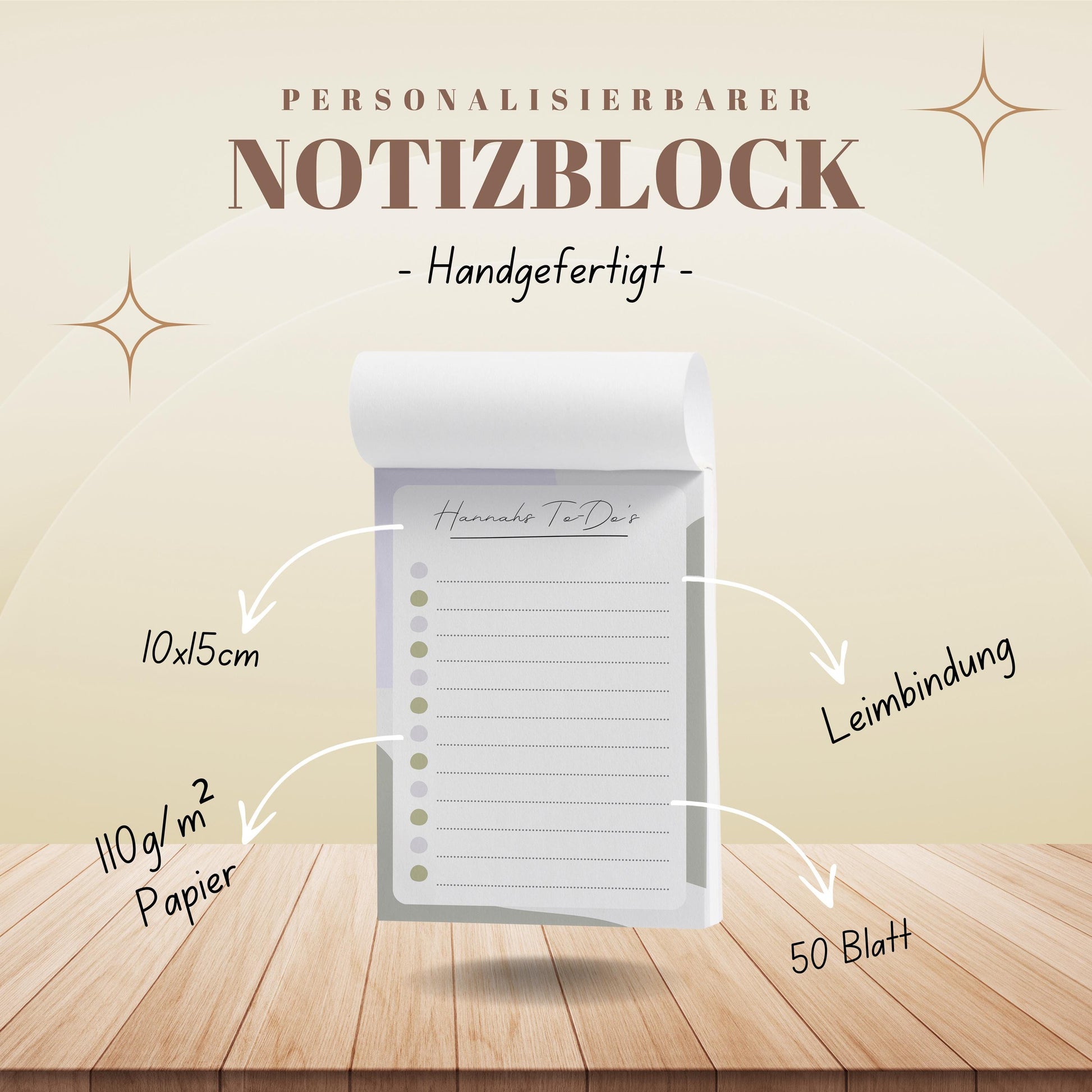 Notizblock Office Design, 10x15 cm, 50 Blatt mit Leimbindung, personalisierbar mit Namen, Handmade, Schreibwaren Büro