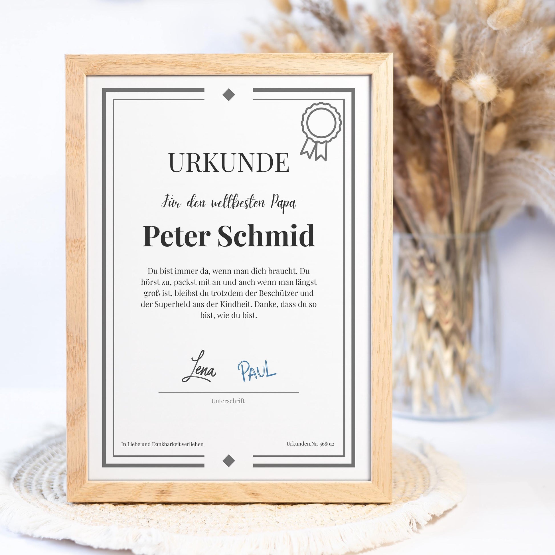 Mama Urkunde Poster, personalisierbar mit Namen + Text, Massivholzrahmen, verschiedene Größen, Einrahmservice, Geschenk Mutter
