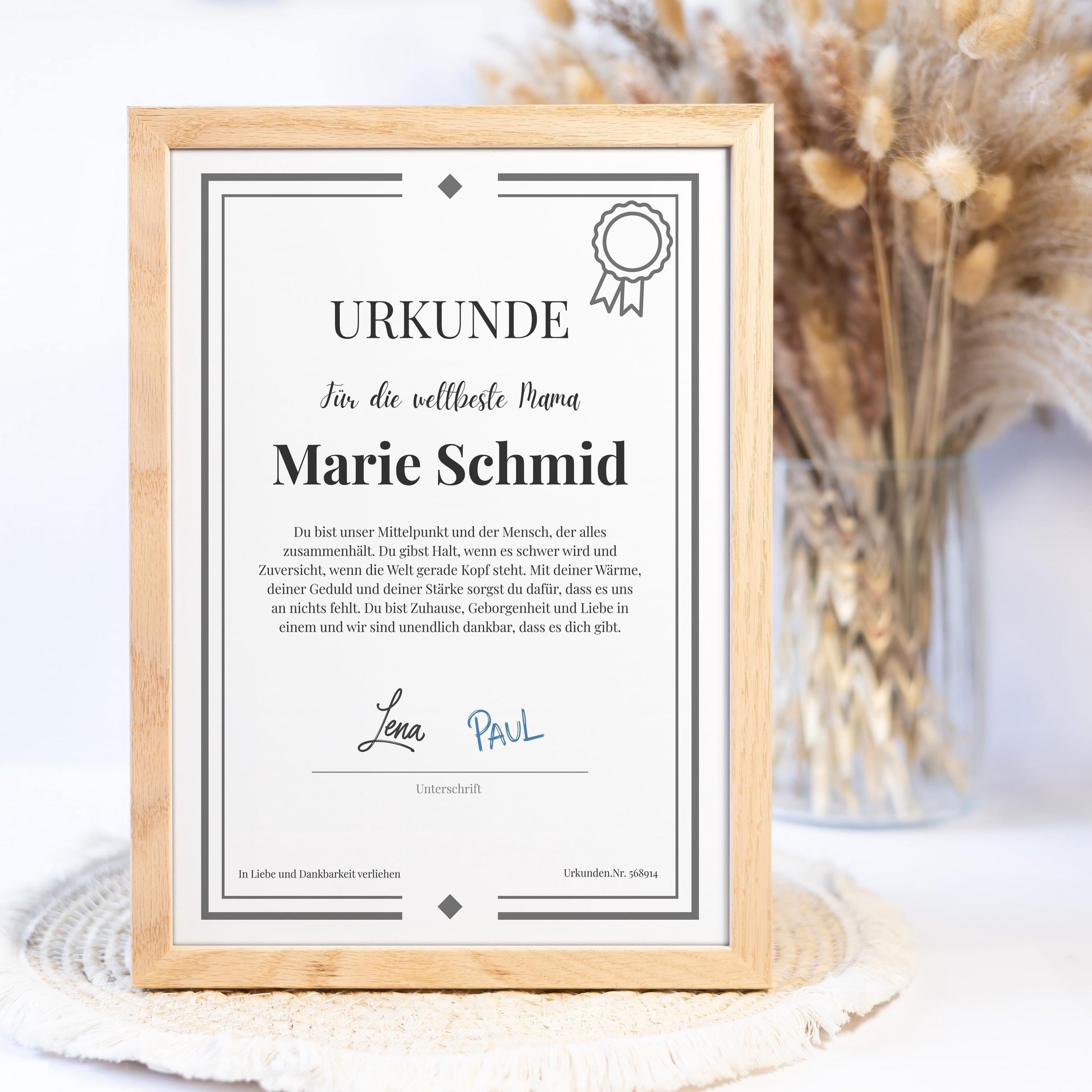 Papa Urkunde Poster, personalisierbar mit Namen + Text, Massivholzrahmen, verschiedene Größen, Einrahmservice, Geschenk Vater