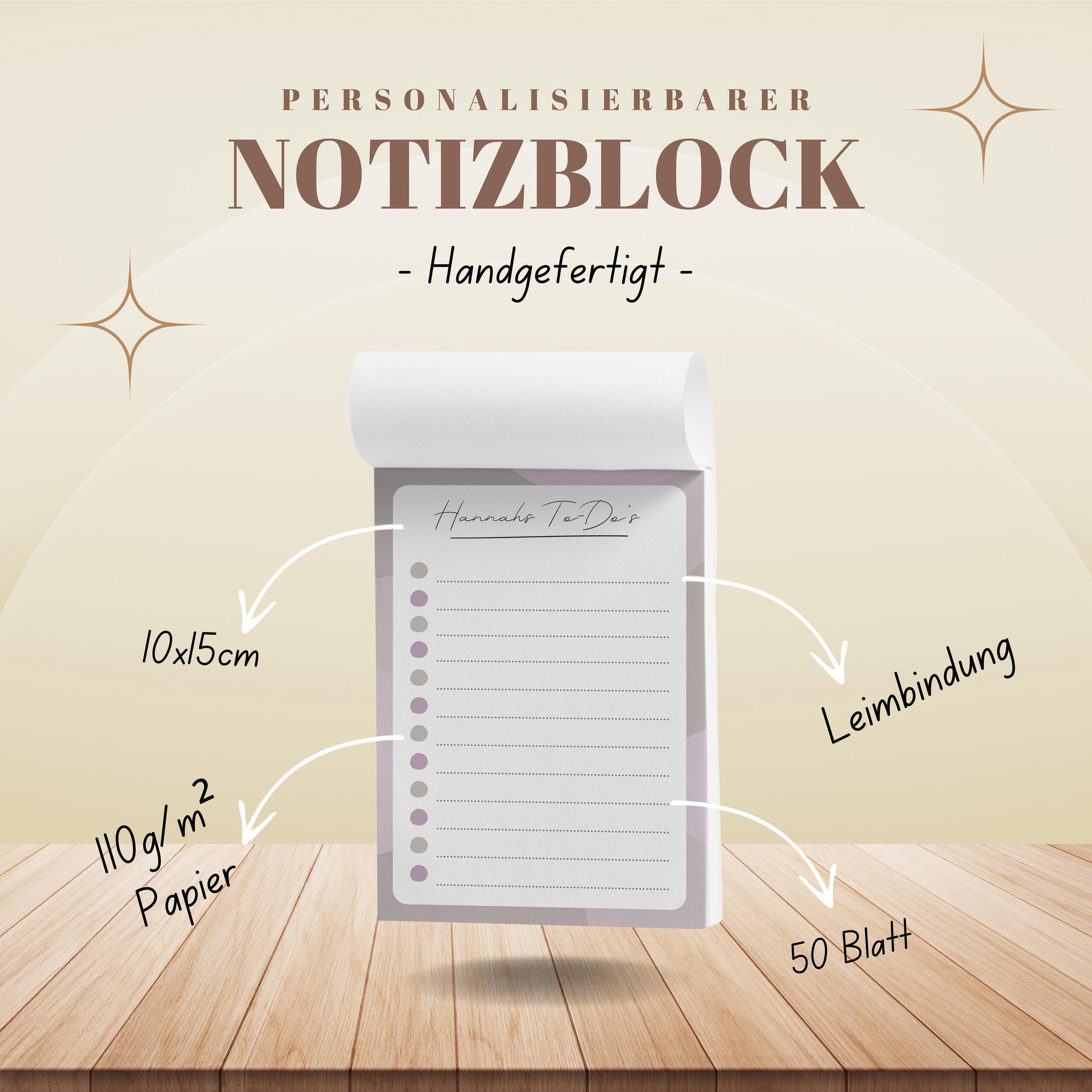 Notizblock Office Design, 10x15 cm, 50 Blatt mit Leimbindung, personalisierbar mit Namen, Handmade, Schreibwaren Büro