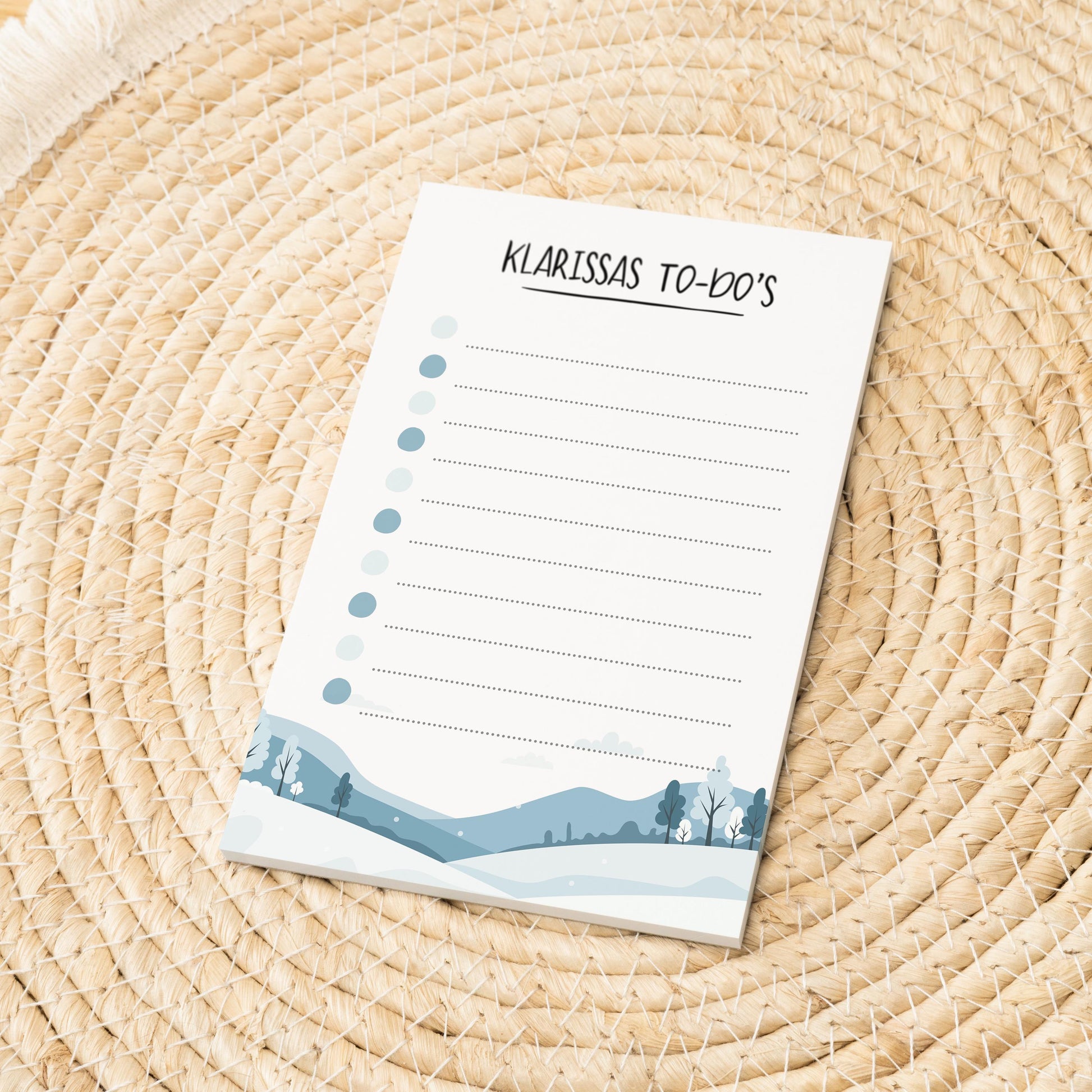 Notizblock Winter Design, 10x15 cm, 50 Blatt mit Leimbindung, personalisierbar mit Namen, Handmade, Schreibwaren Büro