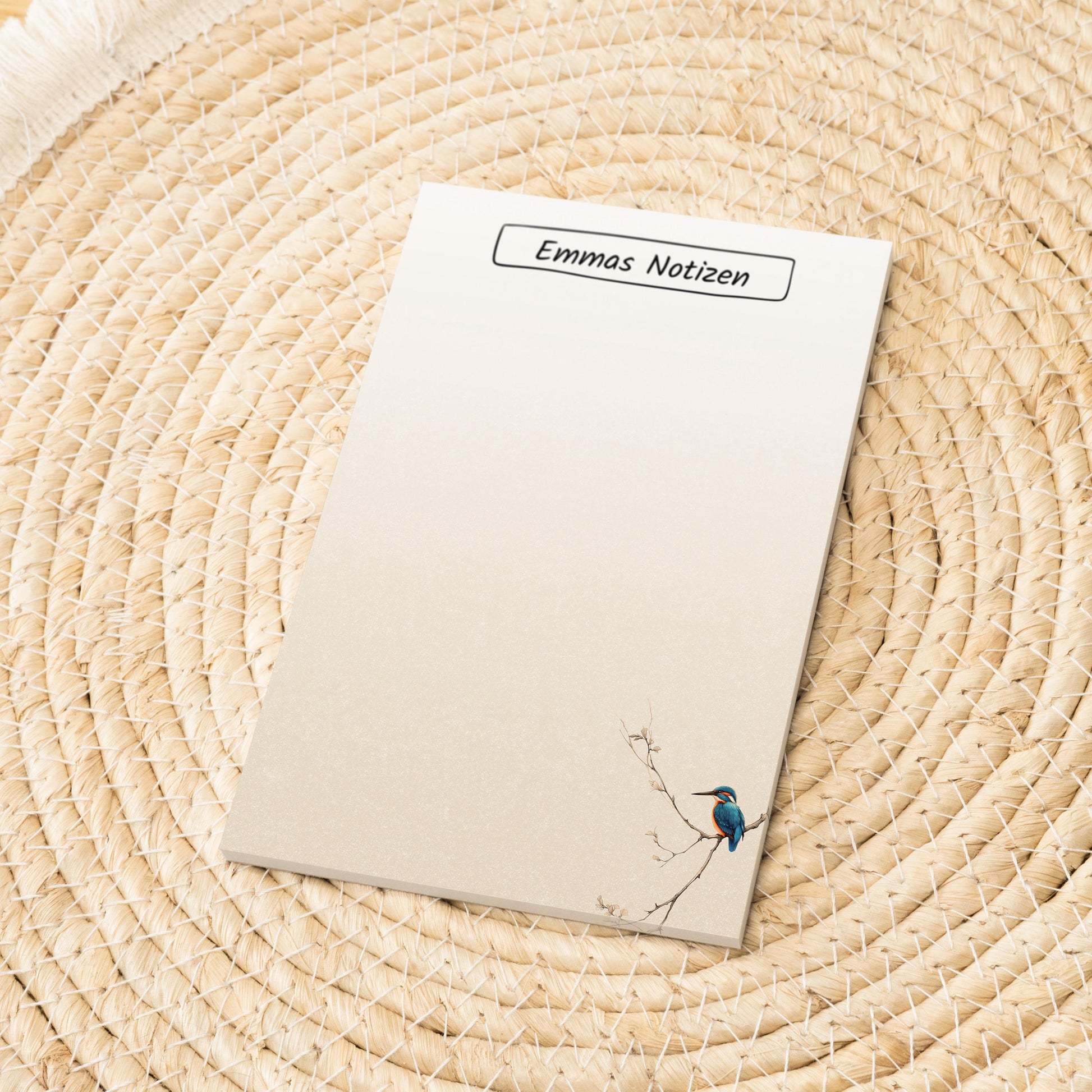 Notizblock Eisvogel Design, 10x15 cm, 50 Blatt mit Leimbindung, personalisierbar mit Namen, Handmade, Geschenk Ornithologe