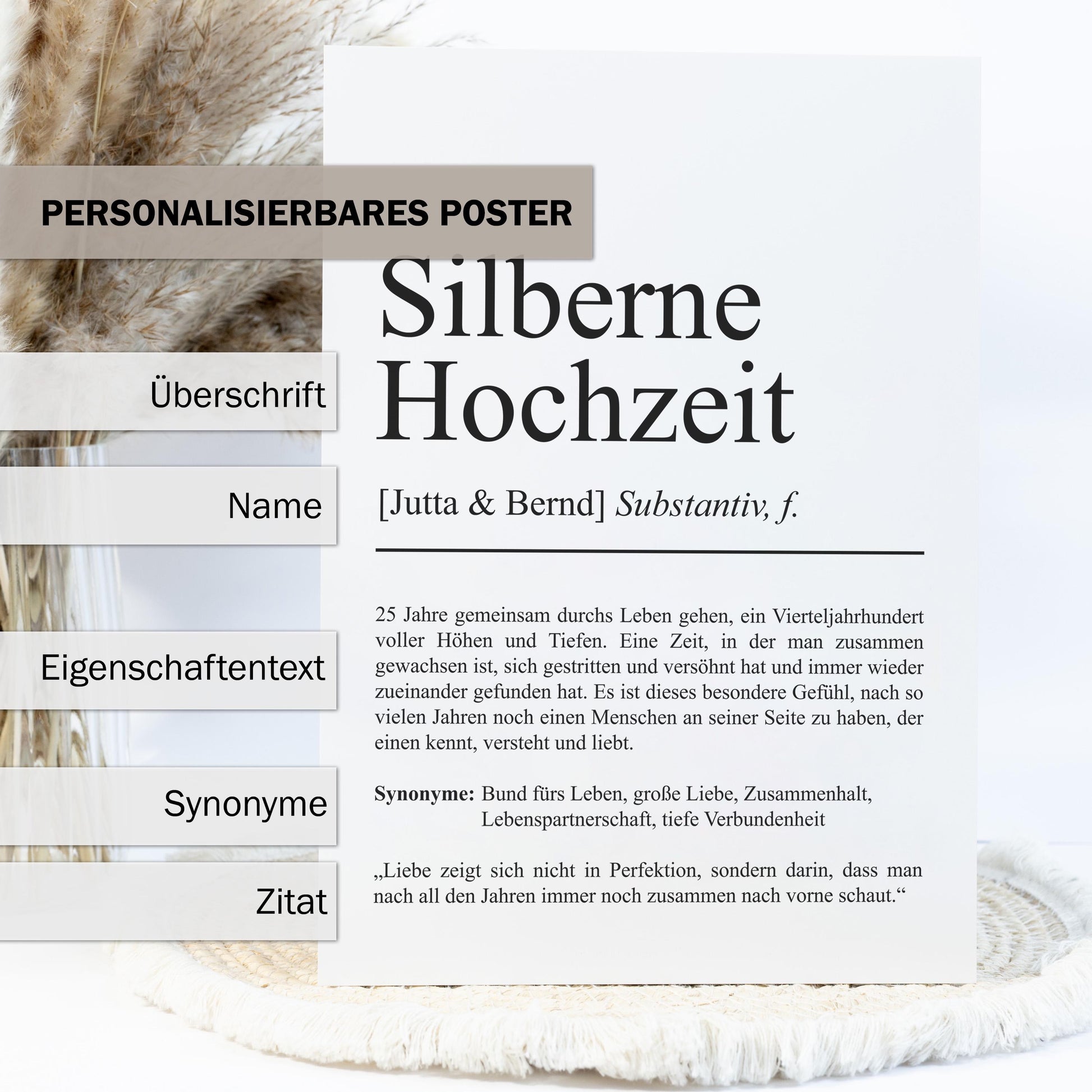 Silbernehochzeit Definition Poster personalisierbar mit Namen Silberhochzeit Poster Geschenk Poster Silberhochzeitsgeschenk Definition