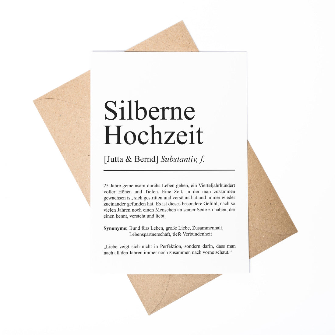 Silbernehochzeit Definition A6 Karte personalisierbar mit Namen Silberhochzeit Grußkarte Geschenk Definition Silberhochzeitsgeschenk
