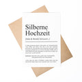 Silbernehochzeit Definition A6 Karte personalisierbar mit Namen Silberhochzeit Grußkarte Geschenk Definition Silberhochzeitsgeschenk