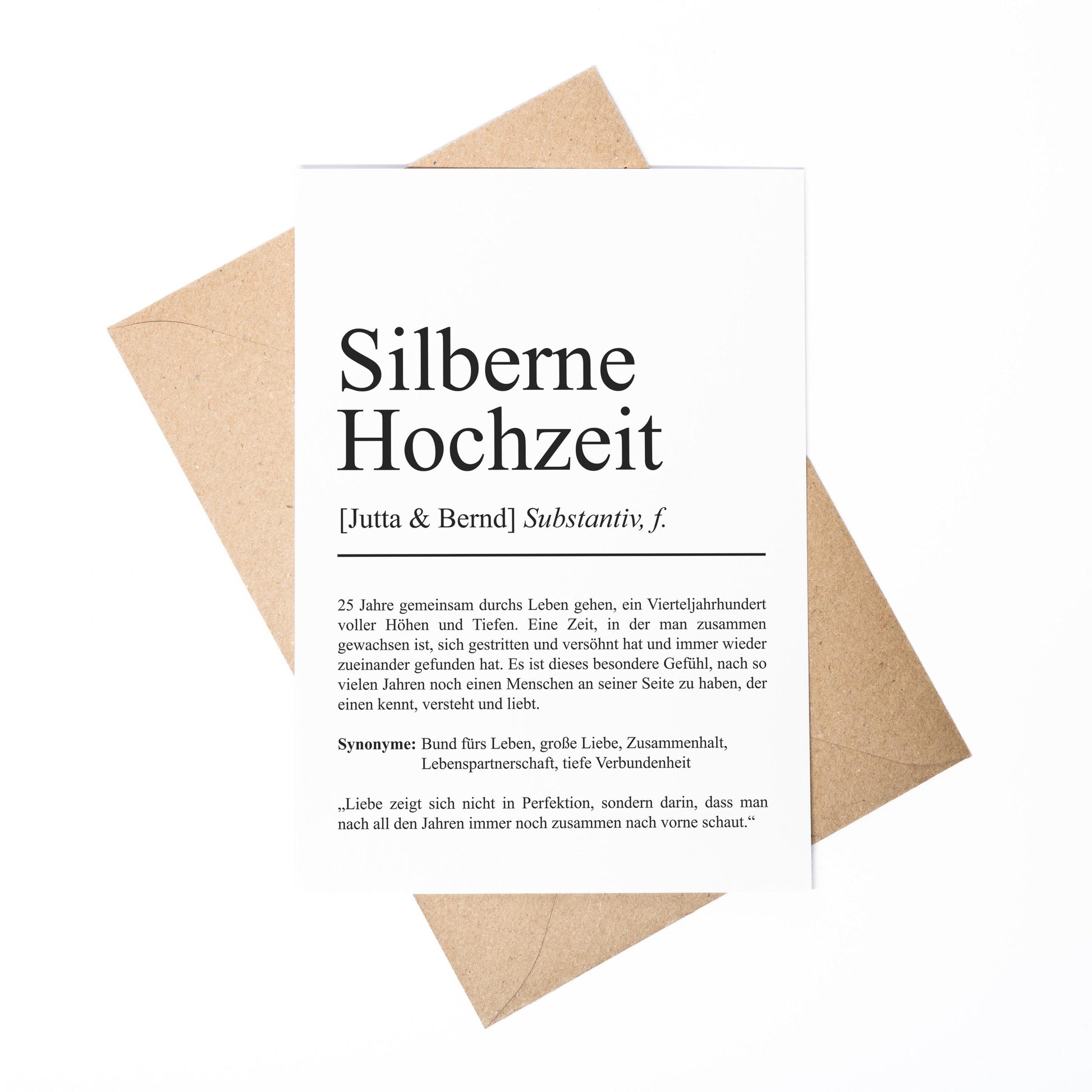 Silbernehochzeit Definition A6 Karte personalisierbar mit Namen Silberhochzeit Grußkarte Geschenk Definition Silberhochzeitsgeschenk