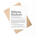 Silbernehochzeit Definition A6 Karte personalisierbar mit Namen Silberhochzeit Grußkarte Geschenk Definition Silberhochzeitsgeschenk