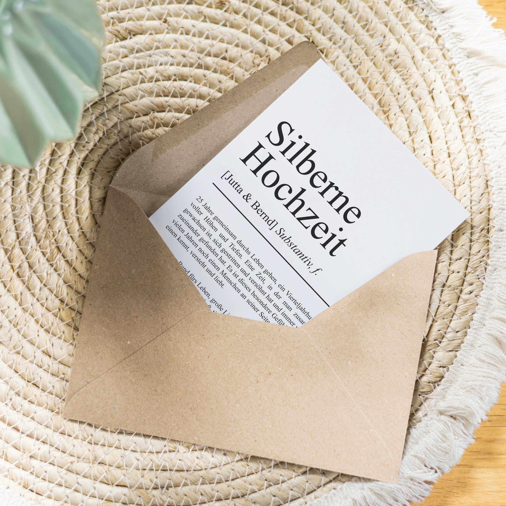 Silbernehochzeit Definition A6 Karte personalisierbar mit Namen Silberhochzeit Grußkarte Geschenk Definition Silberhochzeitsgeschenk