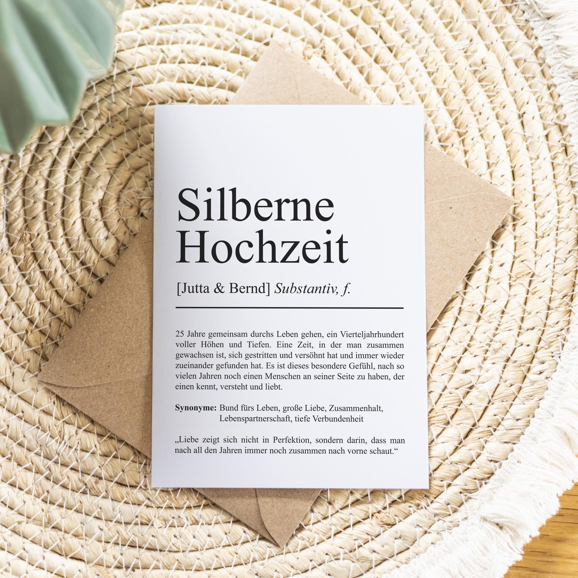 Silbernehochzeit Definition A6 Karte personalisierbar mit Namen Silberhochzeit Grußkarte Geschenk Definition Silberhochzeitsgeschenk
