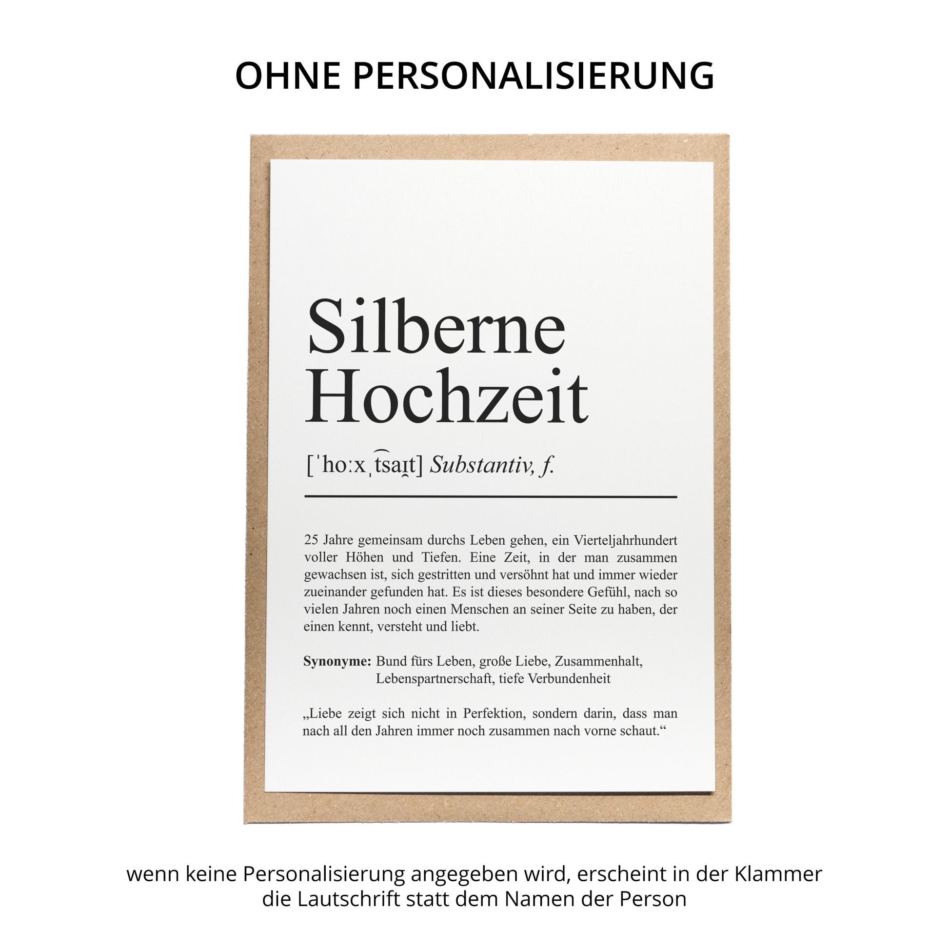 Silbernehochzeit Definition A6 Karte personalisierbar mit Namen Silberhochzeit Grußkarte Geschenk Definition Silberhochzeitsgeschenk