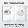 Schwester Urkunde Poster, personalisierbar mit Namen + Text, Massivholzrahmen, verschiedene Größen, Einrahmservice, Geschenk Schwester
