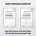 Onkel Urkunde Poster, personalisierbar mit Namen + Text, Massivholzrahmen, verschiedene Größen, Einrahmservice, Geschenk Onkel