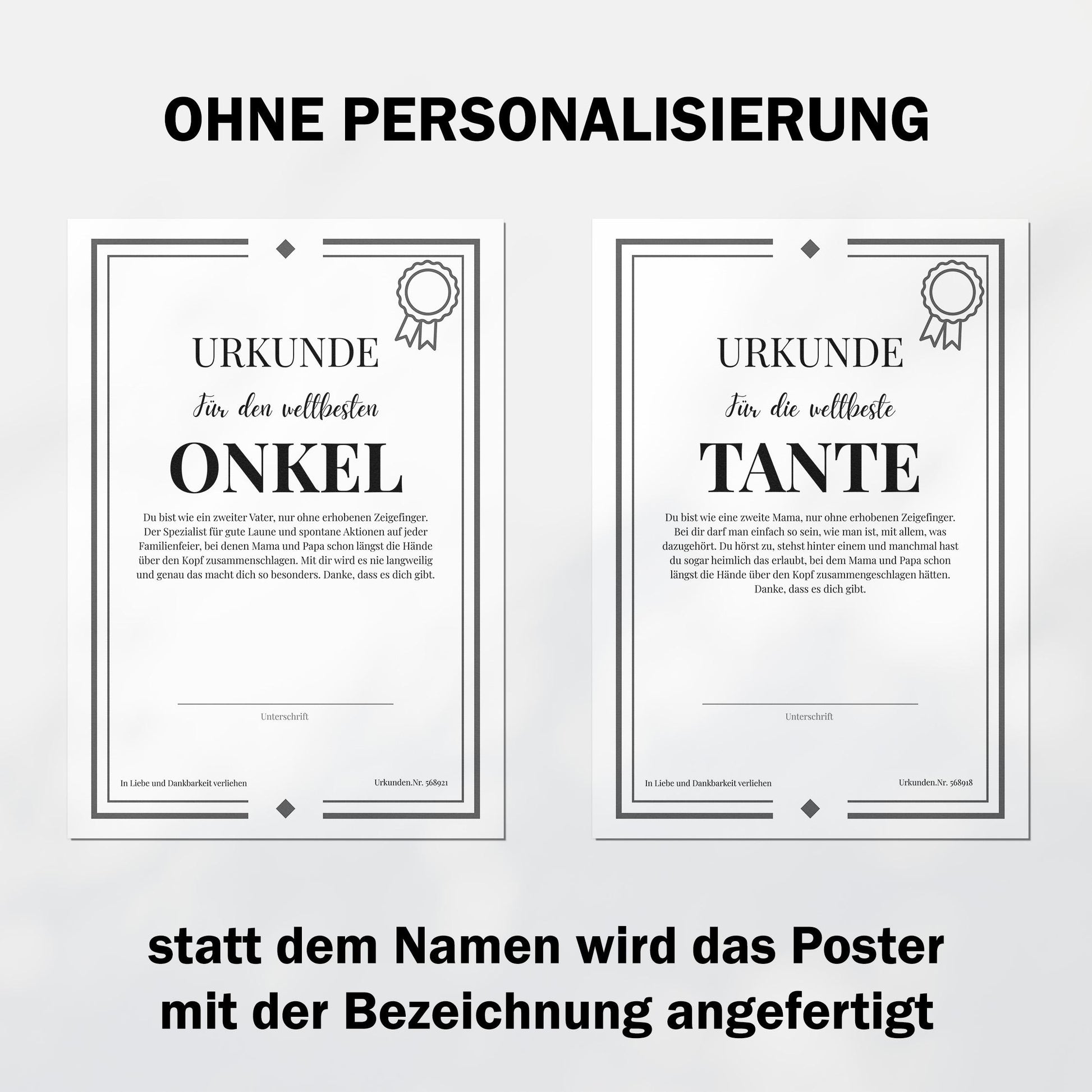 Onkel Urkunde Poster, personalisierbar mit Namen + Text, Massivholzrahmen, verschiedene Größen, Einrahmservice, Geschenk Onkel