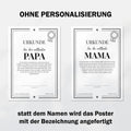 Papa Urkunde Poster, personalisierbar mit Namen + Text, Massivholzrahmen, verschiedene Größen, Einrahmservice, Geschenk Vater