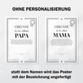 Papa Urkunde Poster, personalisierbar mit Namen + Text, Massivholzrahmen, verschiedene Größen, Einrahmservice, Geschenk Vater