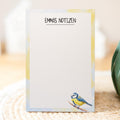 Notizblock Blaumeise Vogel Design, 10x15 cm, 50 Blatt mit Leimbindung, personalisierbar mit Namen, Handmade, Geschenk Ornithologe
