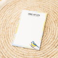 Notizblock Blaumeise Vogel Design, 10x15 cm, 50 Blatt mit Leimbindung, personalisierbar mit Namen, Handmade, Geschenk Ornithologe